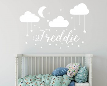 Clouds Moon and Stars with Personalized Name Decal